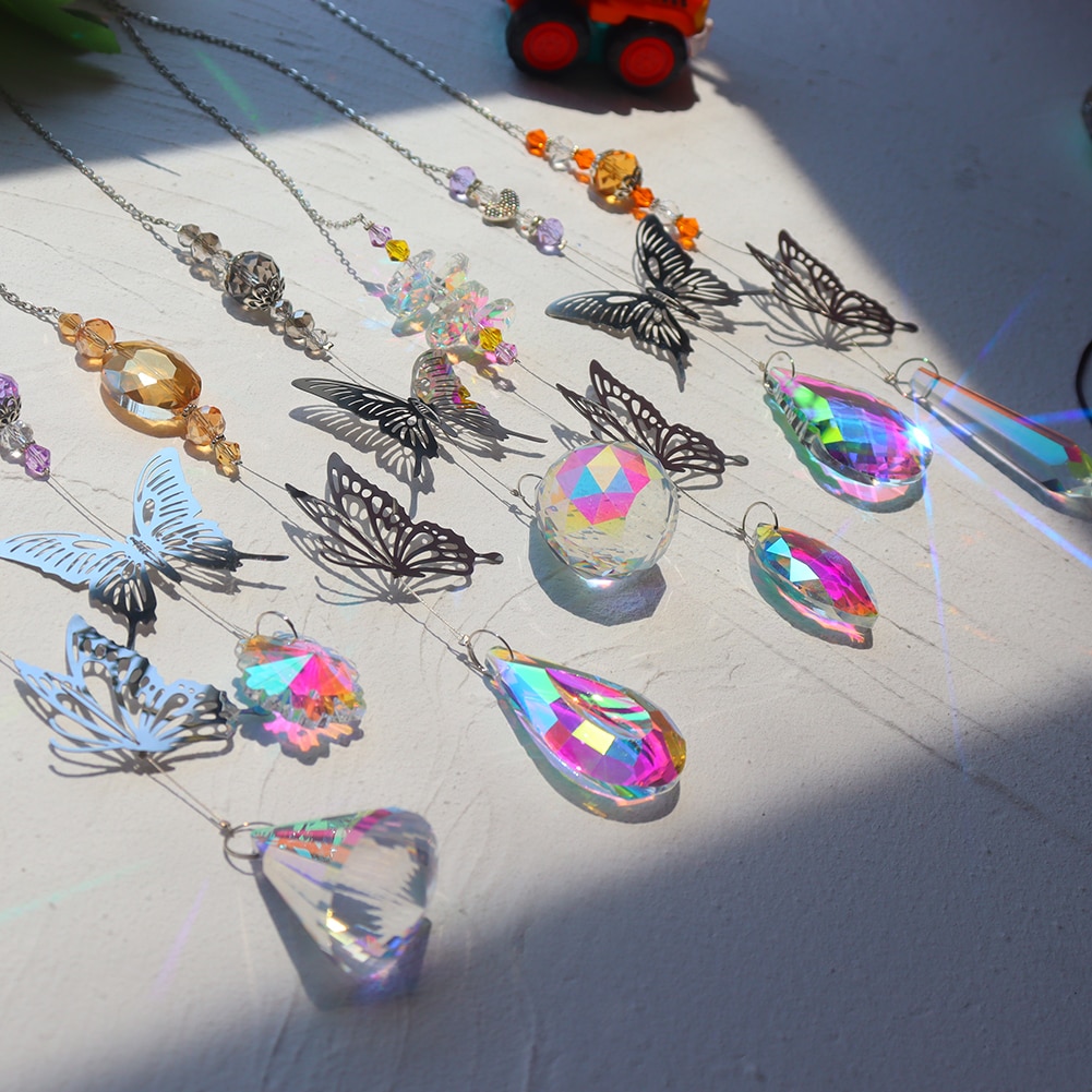 Crystal Windchimes Sun Catcher Crystal Prism Pendant Rainbow Maker Butterfly Car Hanging Pendant Window Curtain Wind Chime