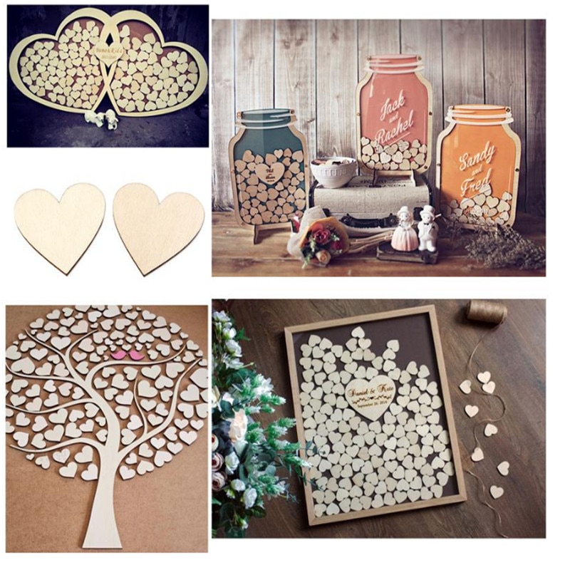 6 tamaños 50 unids/pack álbum de recortes artesanal de amor de madera adornos de dispersión para mesa de boda decoración rústica de madera nupcial ducha decoración de la boda-S