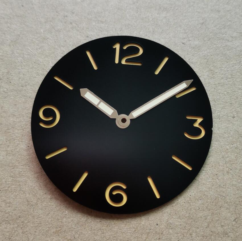Klokkedeler urskive klokkeviser 39mm dobbeltdekk smørbrød svart urskive egnet til eta 6497/6498 måke  st36 g108: ringe og hånd