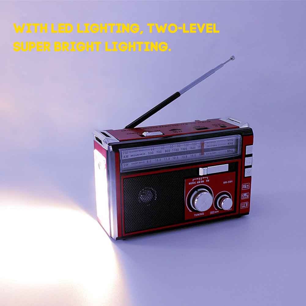 Rétro lecteur MP3 haute sensibilité Rechargeable Portable Radio lampe de poche AM FM SW Led extérieur maison multifonctionnelle TF USB