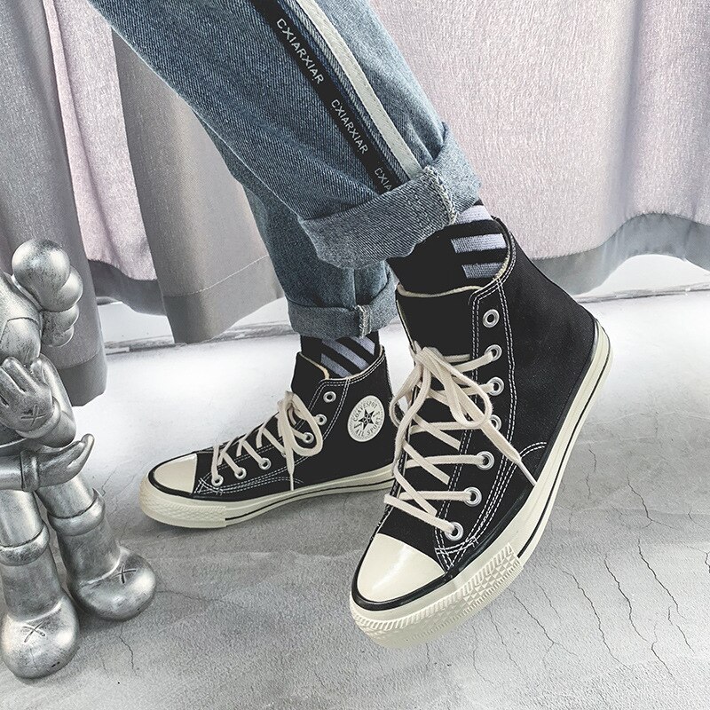 Casual schoenen heren klassieke heren canvas schoenen effen goedkope heren gevulkaniseerde schoenen laag hoog bovenwerk veterschoenen herenschoenen