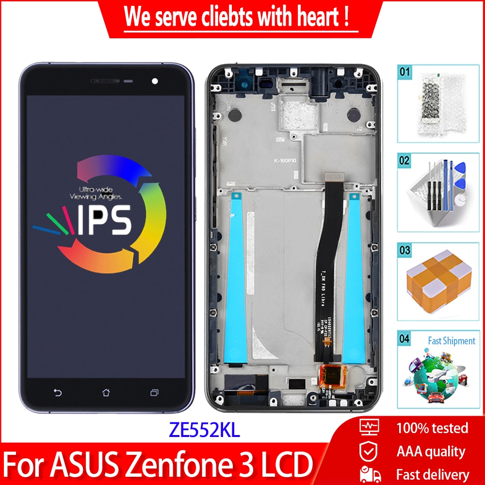 5.5 "Originele ZE552KL Lcd Display Voor Asus Zenfone 3 ZE552KL Lcd-scherm Digitizer Met Frame Vergadering Vervanging