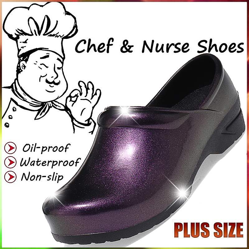 AtreGo Womens Gradient Kitchen Chef Work Shoes Oil-resistant Waterproof Non-slip Hotel Restaurant Chef Shoes Flat Sandals