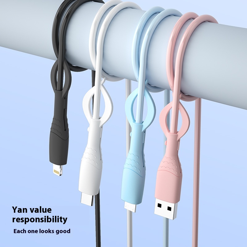 2in1 Silicone Cable Protector for Android/iPhone Anti-Snap Charger Cord Guard /w Reinforced Connector & Tangle-Free Organizer