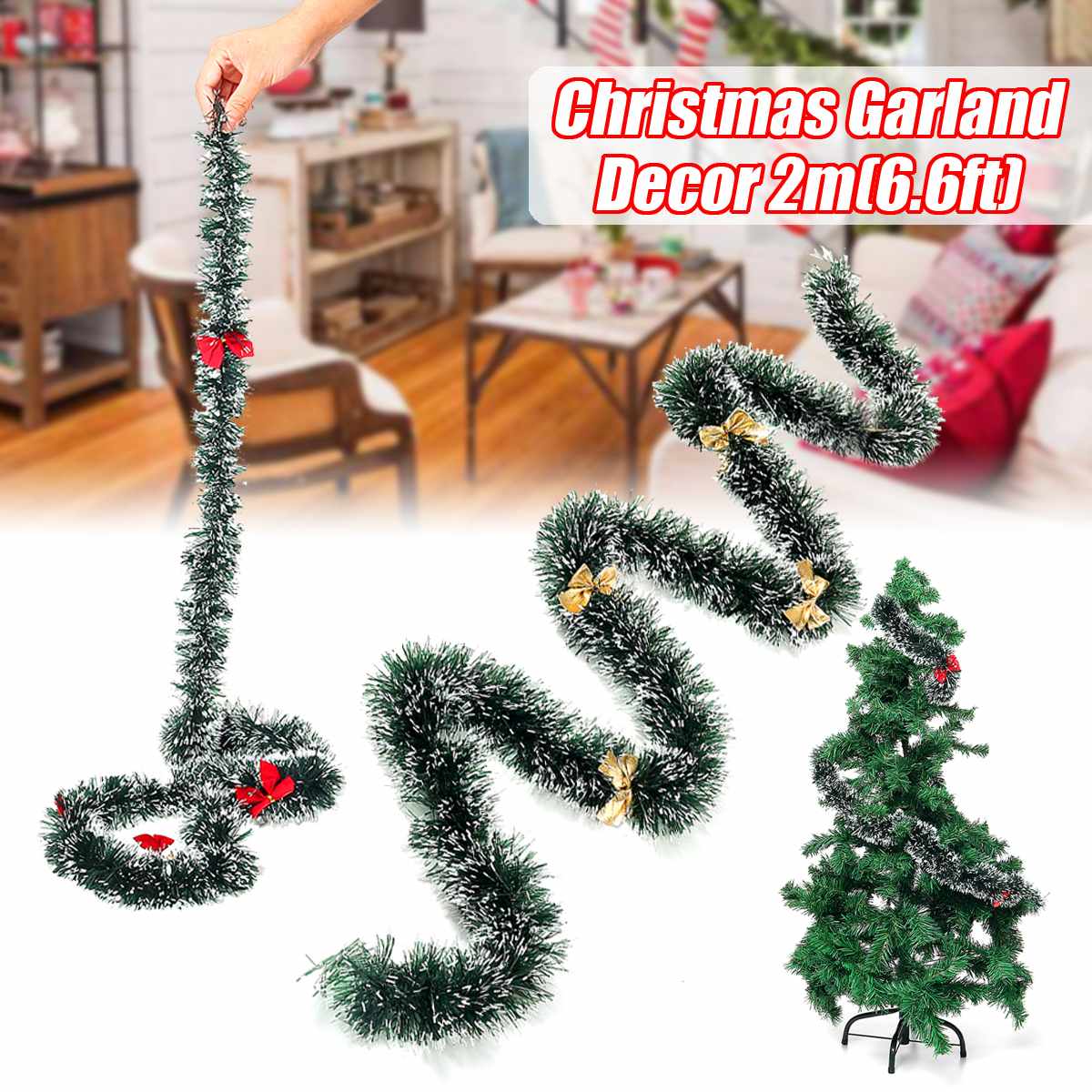 1pcs 2m red or yellow Christmas Garlands Artificial Madder Frosted Tinsel Garlands Tree Hanging Garlands For Decoration