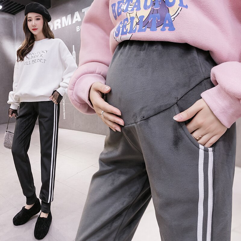 3660 Winter Verdicken Warme Plus Samt Mutterschaft Hosen Sport lässig Bauch Jogginghose Kleidung für Schwangere Frauen Schwangerschaft