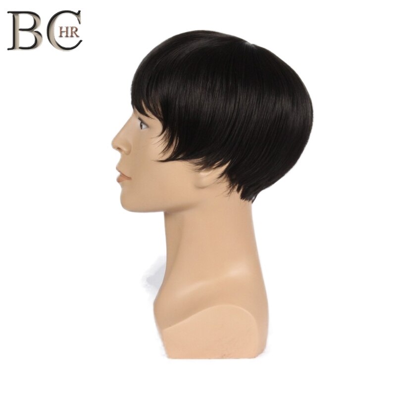 BCHR 8 inch Short Straight Synthetic Wigs for Men Natural Black Male Wig Heat Resistant Fiber Hair toupee Wig