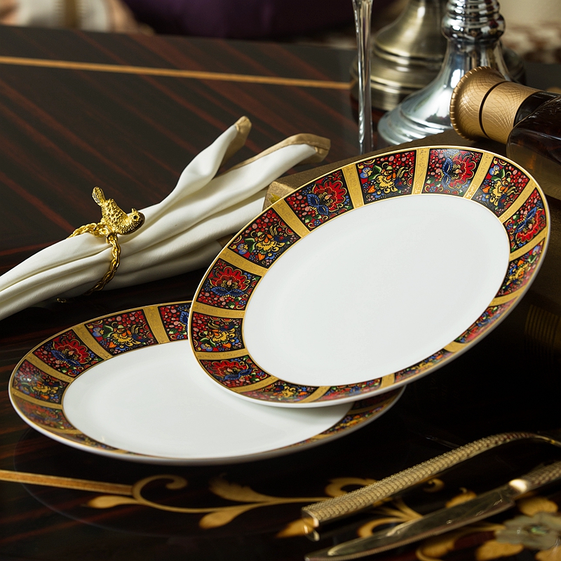 4pcs set, 8inch, fine bone china dinner plates set, noble ceramic dishes, porcelain platter, kitchen plate, steak plate dinning