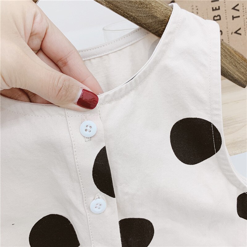 WLG Boys Girls Loose Overalls Spring Summer Dot Printed Beige Sleeveless Clothes Baby Casual All Match Outfit for 1-5 Years