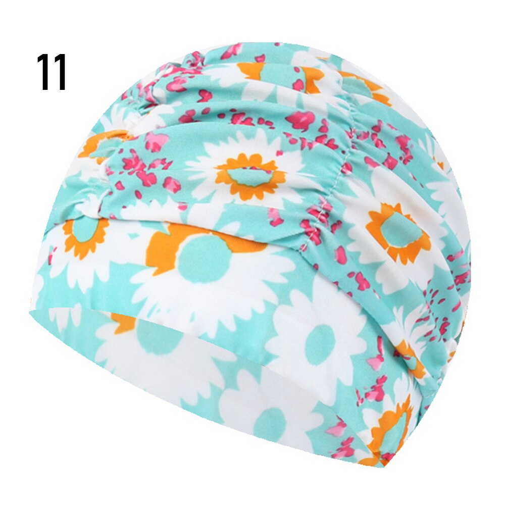 Shower Cap Elastic Nylon Turban Flowers Printed Swimming Cap Pool Bathing Hat Long Hair Protect Waterproof Hats for Men Women: 11