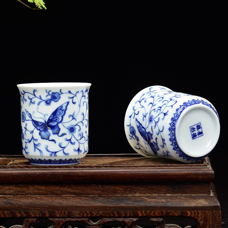 2PCS/Lot Crystal Hollow Teacup Honeycomb Teaware Blue and White Porcelain Ceramic Tea Cup Kung Fu Tea Set Kung Fu Tea Set