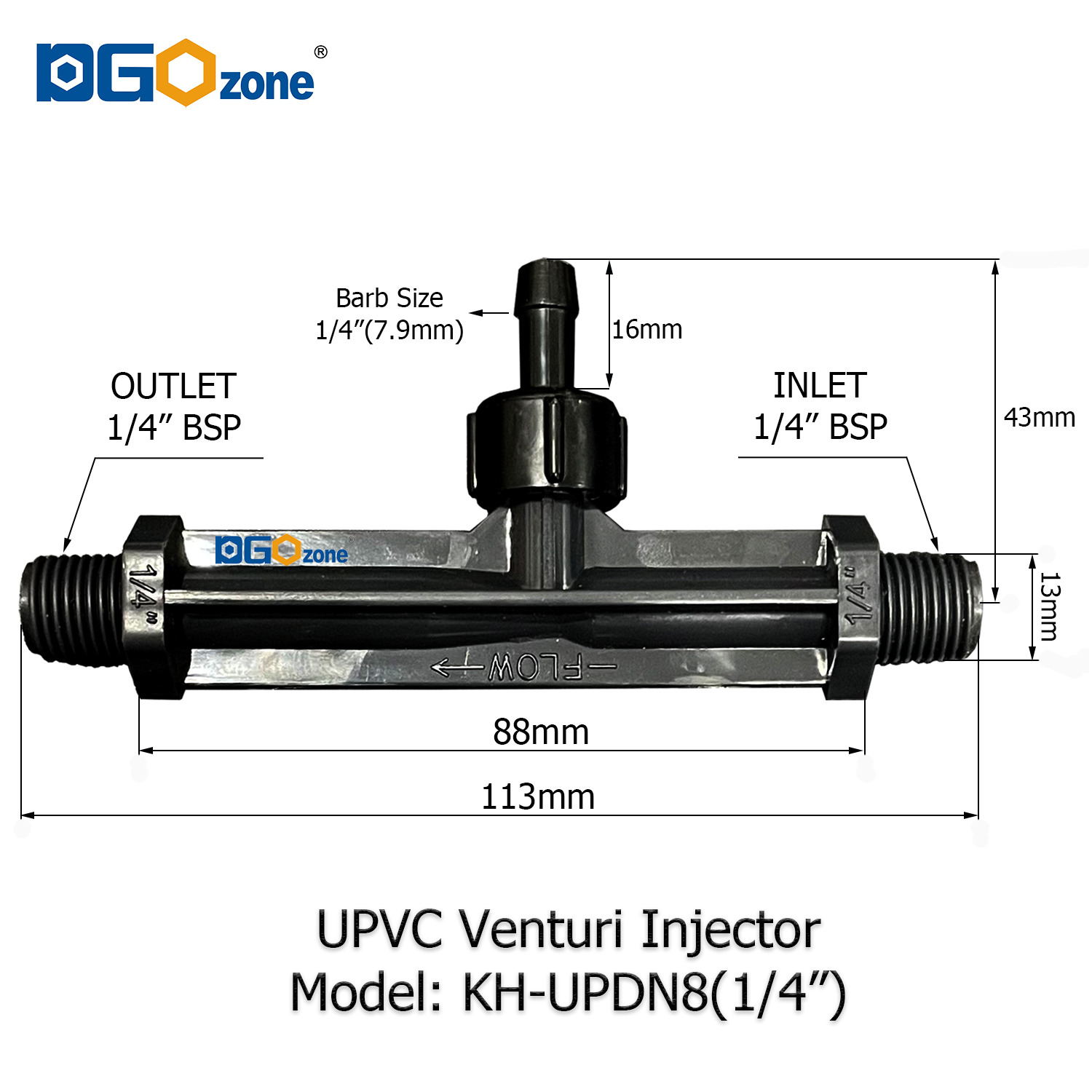 UPVC Venturi Injector for Mixing Liquid Venturi with Valve BSP thread 1/2" 3/4" 1" 1.25" 1.5" 2" DGOzone