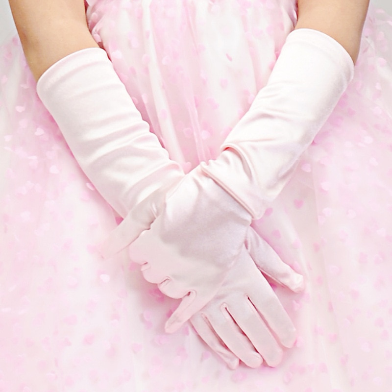 Guantes largos de la muchacha de la flor del satén de la Seda brillante de la princesa rosa para el desfile Formal de la boda de la del disfraz ST308