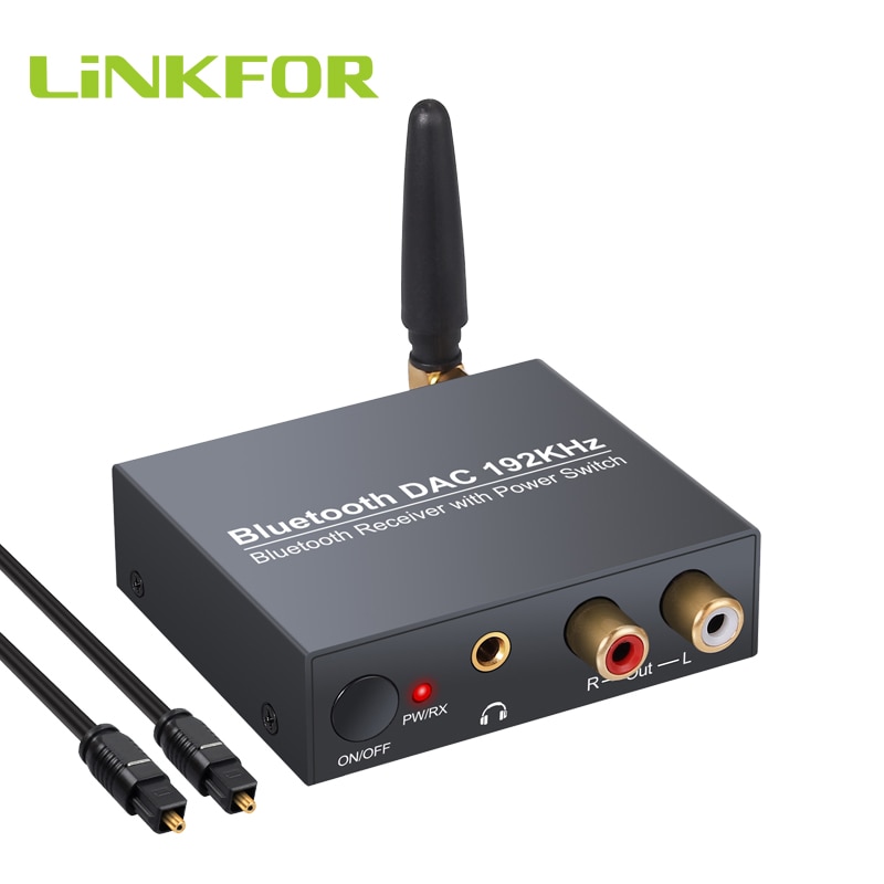 LiNKFOR 192kHz Bluetooth DAC Digitaal naar Analoog Audio Converter Bluetooth naar L/R RCA 3.5mm Power AAN/UIT Knop DAC
