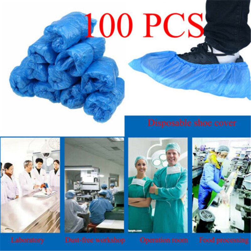 Brand Style 100 Heavy Duty Blue Disposable Overshoes Plastic Protective Shoe Covers Carpet