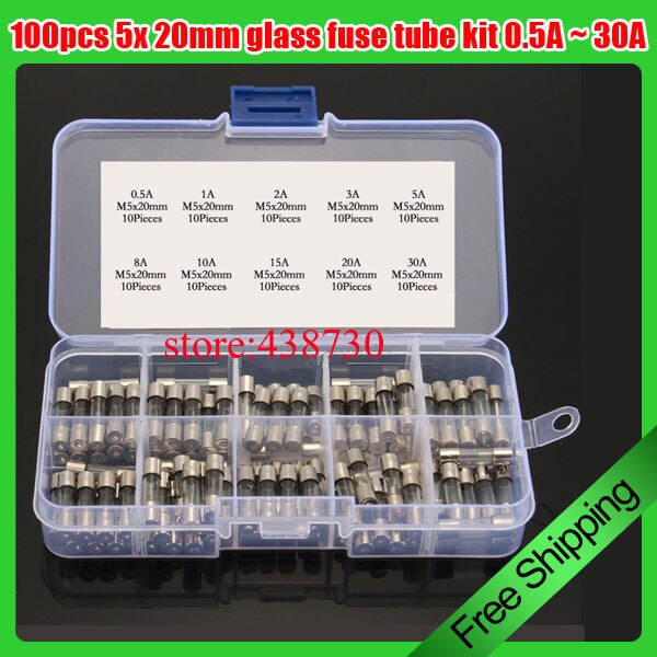 10 waarde x10pcs = 100 stks 5x20mm glas zekering buis kit 0.5A ~ 30A 250 V Smeltbare gemengde pakket box