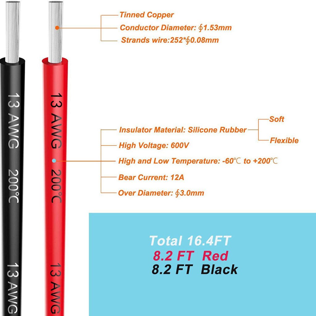 5 Meters Tinned Copper Electrical Wire Single Core 4mm2 Solar PVC Tinned Copper Wire Cable Red Black Wire Electric Extend Cord