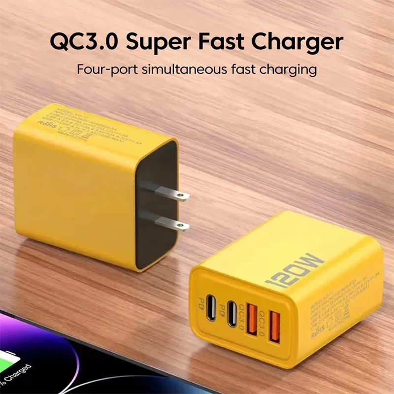 4-poorts USB C PD-oplader Snel opladen 3.0 Type C USB-telefoonoplader Muurreizen Snellaadadapter voor mobiele telefoon US EU-stekker