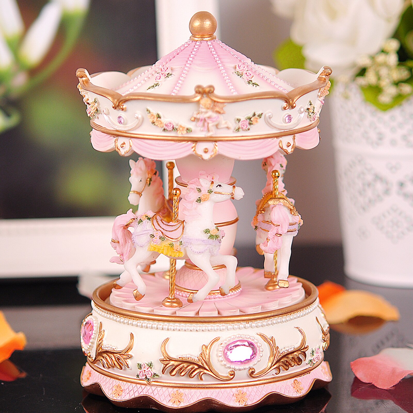 Colorful LED Merry-go-round Musical Box Toys Carousel Clockwork Music Box for Girlfriend Kids Children Christmas Festival: Purple