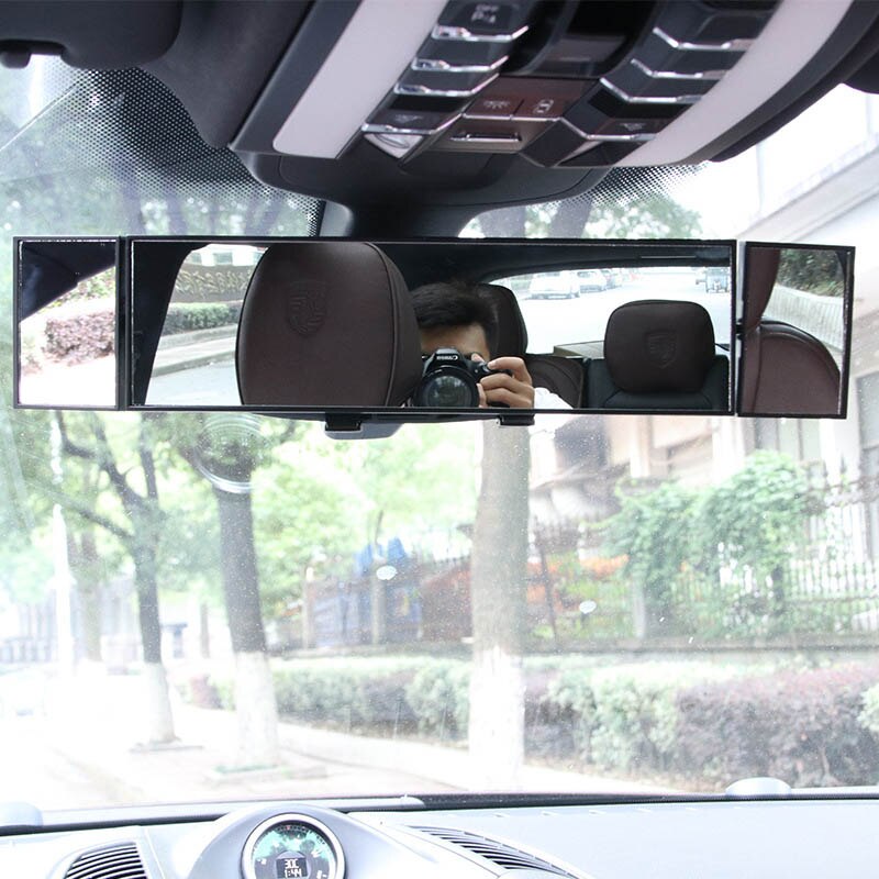 Car Wide Curve Convex Interior Reflector Clip Tri-fold Panoramic Rear View Mirror JLD