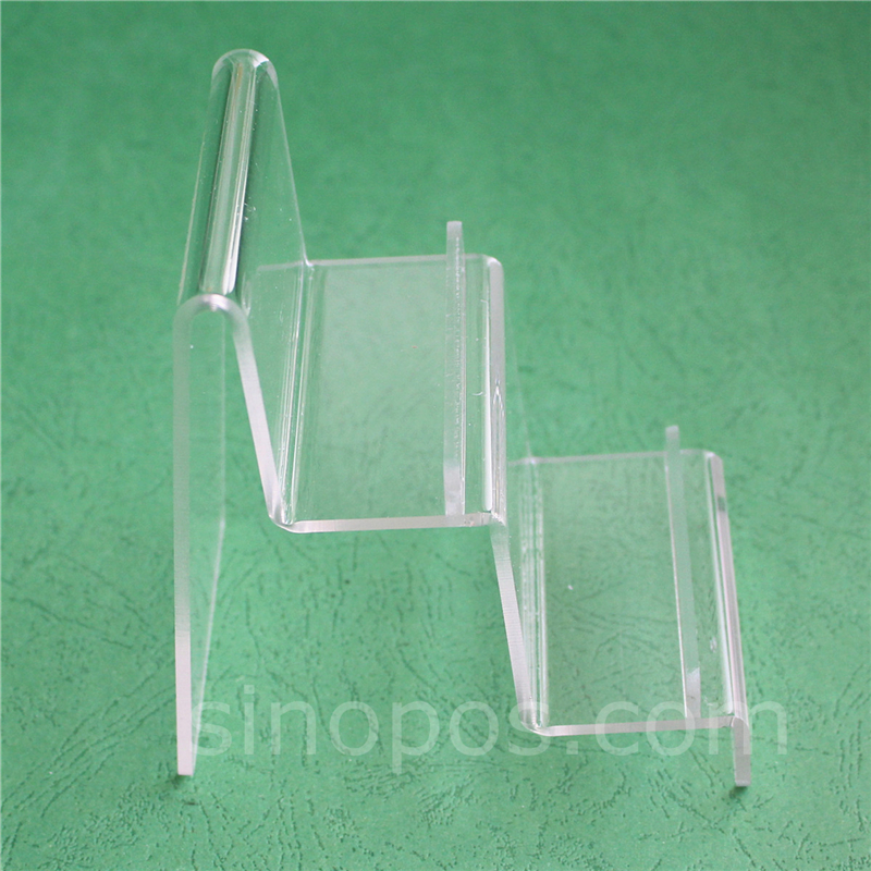 2-Tier Acrylic Wallet Display Stand, clear steps riser handbag holder bracket clutch bag purse sunglasses rack cosmetics shelf