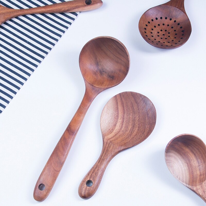 Eenvoudige Effen Teak Hout Spatel Rijst Scoop Met Opknoping Gat Unpainted Hand Wok Schop Keuken Accessoires Koken Tool