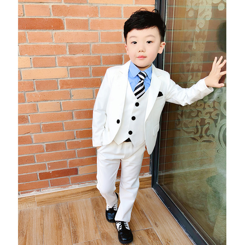Children&amp;#39;s Formal Wedding suit Sets Boys navy Style Blazer Vest Pants 3pcs Outfits Kids Party Performance Costume