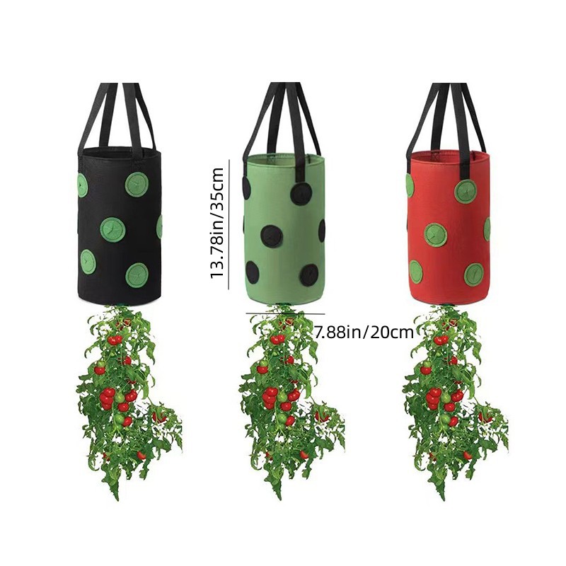 Bolsa de cultivo de tomate colgante de fieltro multifunción con 13 agujeros, macetero de fresa, verduras, flores, bolsas de cultivo de plantas, maceta de jardín