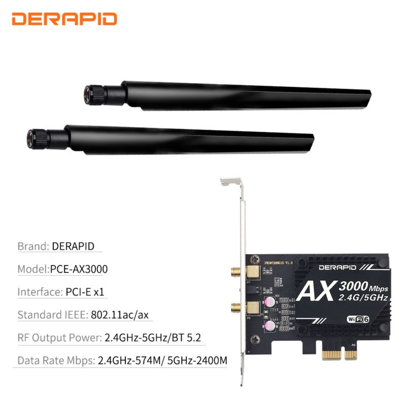 Wireless Dual band 3000Mbps WiFi 6E Intel AX210 Bluetooth 5.2 PCIe Desktop Wireless Adapter 802.11ax/ac 2.4G 5G AX210NGW Newtork