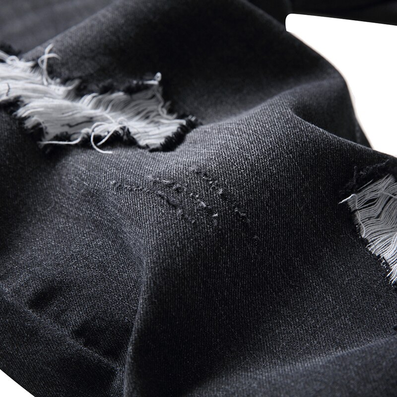 Jean déchiré droit pour homme, pantalon en Denim noir, grande taille, troué