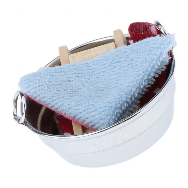Miniatuur Ijzer Wassen Bad (Met Wassen Boord En Kleding) 1/12 Schaal, Voor Poppen Huis Decoratie, 5x5x2.5cm
