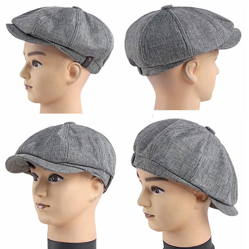 Wuaumx Newsboy Cap Men Spring Summer Octagonal Hat For Male British Herringbone Flat Caps Retro Eight blade Hats Breathable