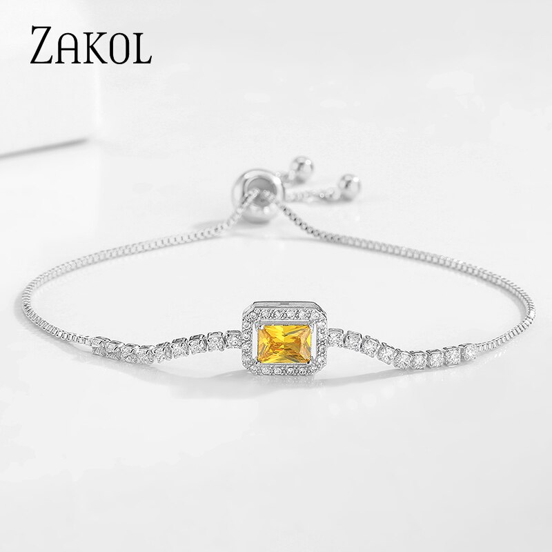Zakol Luxe Vrouwen Lady Aaa Zirconia Verstelbare Koord Sieraden Armbanden Vriendschap Armbanden Voor FSBP2224: Yellow