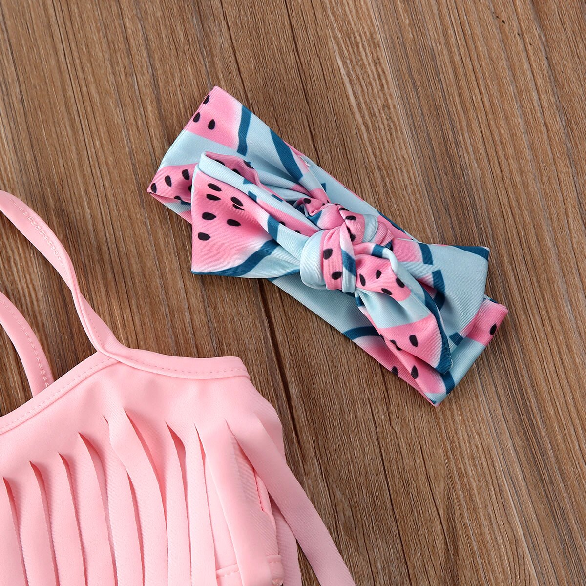 Juego de Bikinis para bebés recién nacidos de 0 a 24 meses, conjunto de Top con flecos y Pantalón corto con moño de sandía, traje de baño para niños, ropa de playa