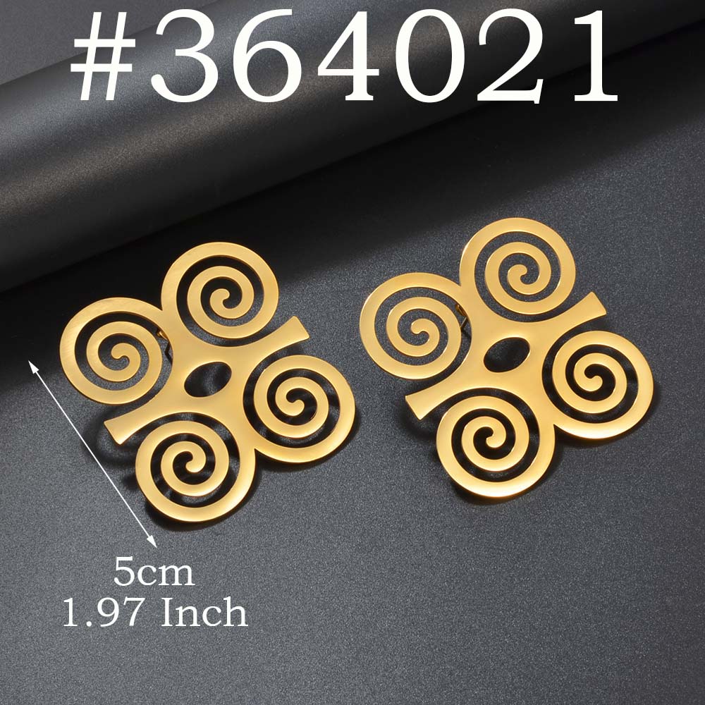 5cm/4cm/2cm African Ancient Cultural Symbol Big Stud Earrings Stainless Steel Dwennimen Sankofa Gye Ethnic Jewelry #363721: Gold-color