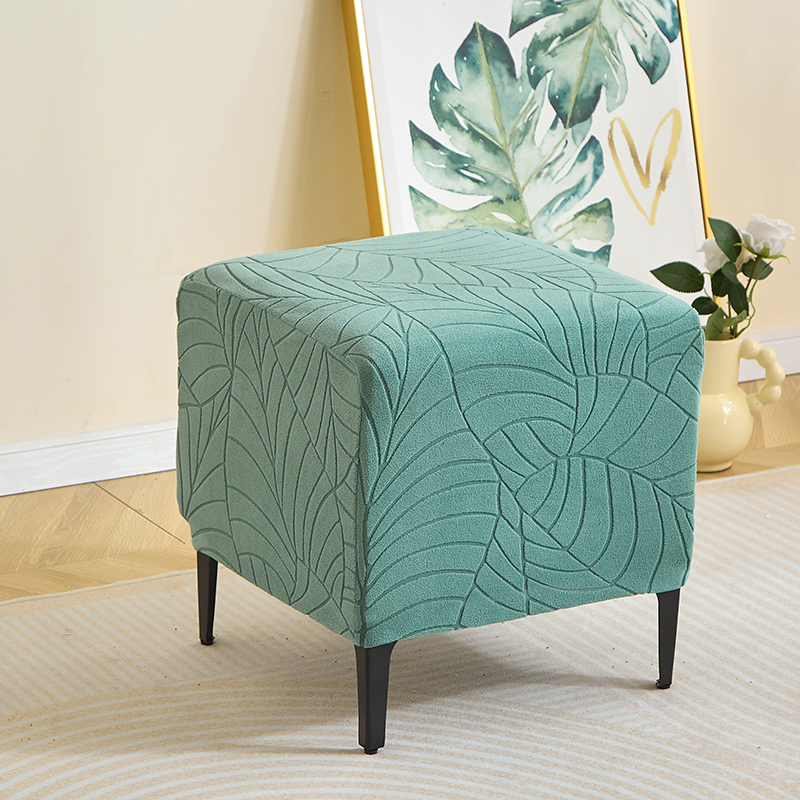 1PC Leaf Jacquard Ottomaanse Cover Elastische Vierkante Voetsteun Cover Effen Kleur Stofdicht Voetenbank Hoes voor Slaapkamer Party Hotel