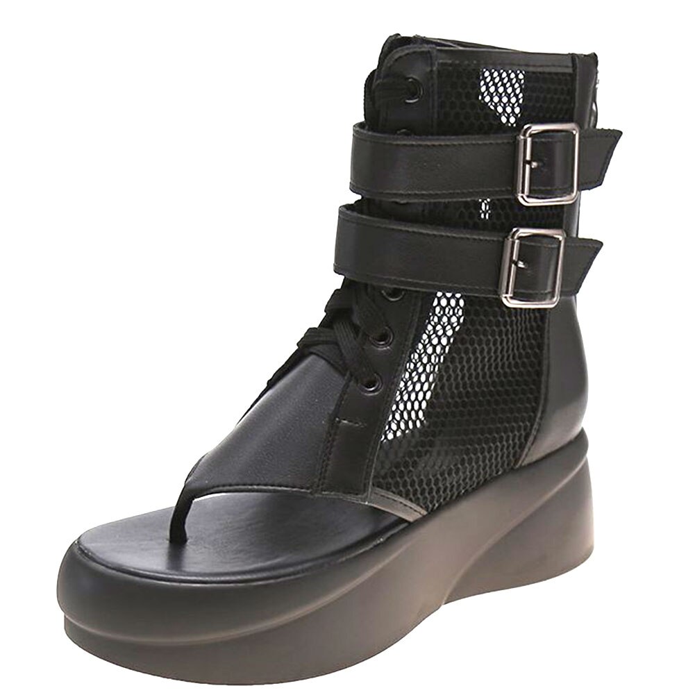 BONJOMARISA Trendy Female Open Toe Gladiator Sandals Howllow Out Buckle Goth Flip Flop Sandals Women Platform Summer Shoes Woman: 6