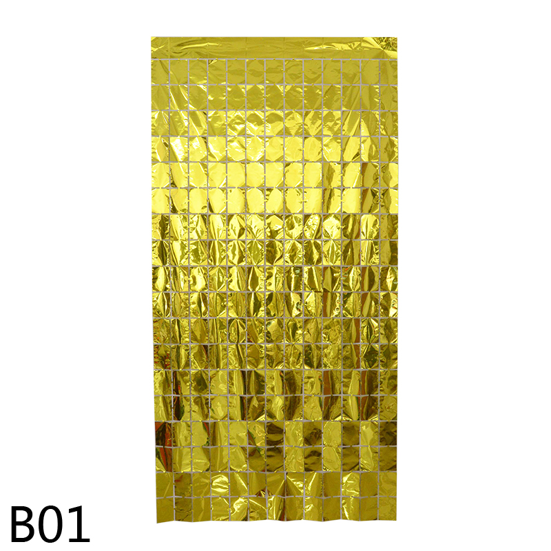 1Pcs Metalen Folie Metalen Draad Kwastje Bruiloft Verjaardag Wanddecoratie Achtergrond Deuren En Ramen Vierkante Regen Gordijn Muur Gordijn: B01