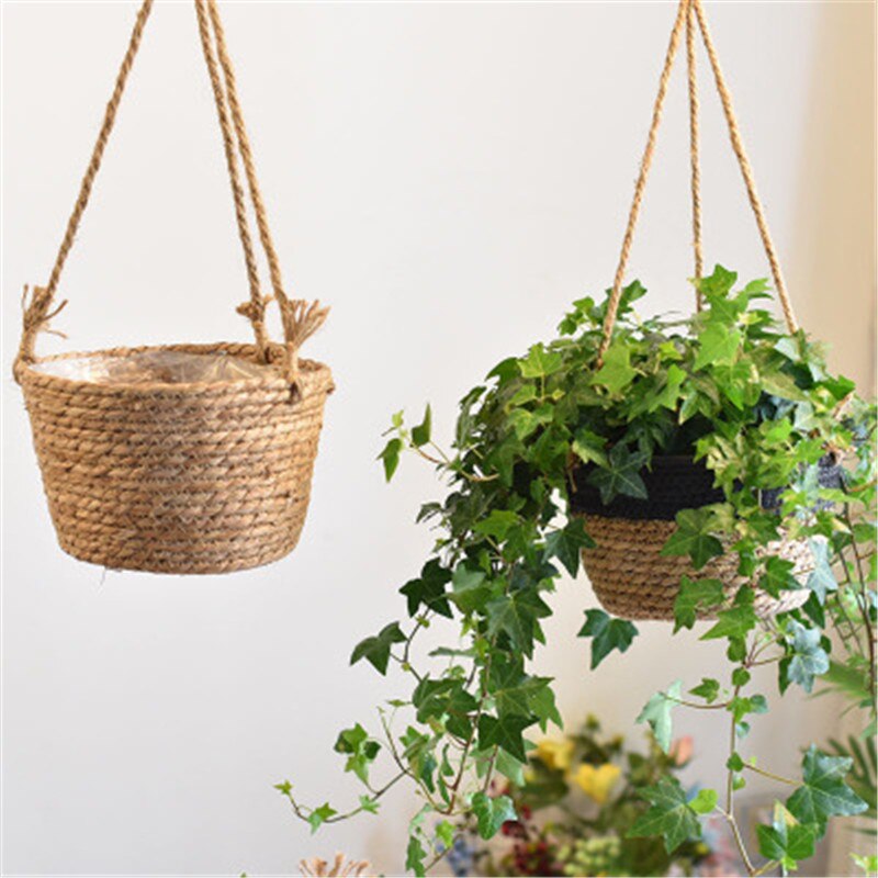 Thuis stro bloempot hangmand hangende orchideeënpot hangpot bloem huisdecoratie bloemenmand bloempot
