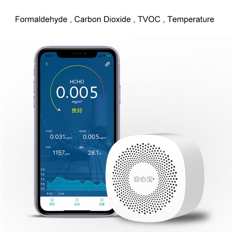 Phone APP Monitor Formaldehyde TVOC Carbon Dioxide CO2 Temperature Tester Air Analyzer Detector High Sensitive