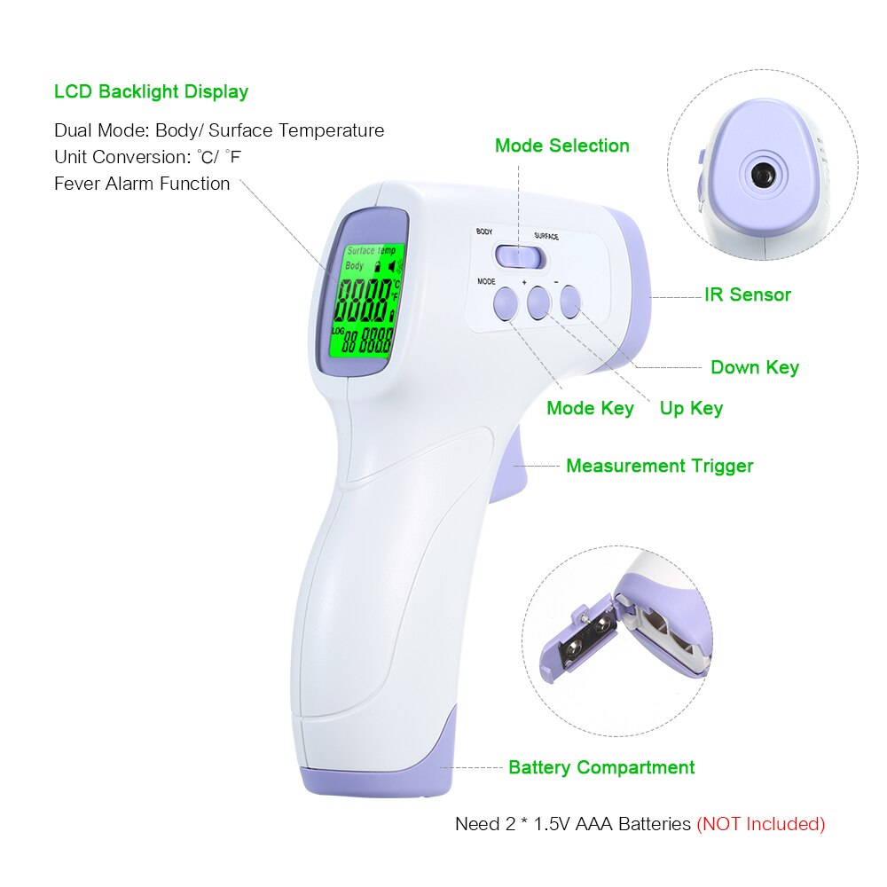 Vs Voorraad Digitale Infrarood Temperatuur Gun Lcd Display Non-contact Ir Voorhoofd Oor Temperatuurmeting Voor Baby Kids Volwassenen
