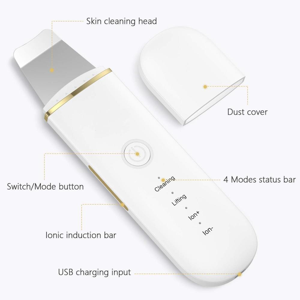 Ultrasonic Skin Scrubber Skin Ultrasonic Cleaning Peeling Extractor Facial Lifting Peeler Deep Cleaning Beauty Apparatus