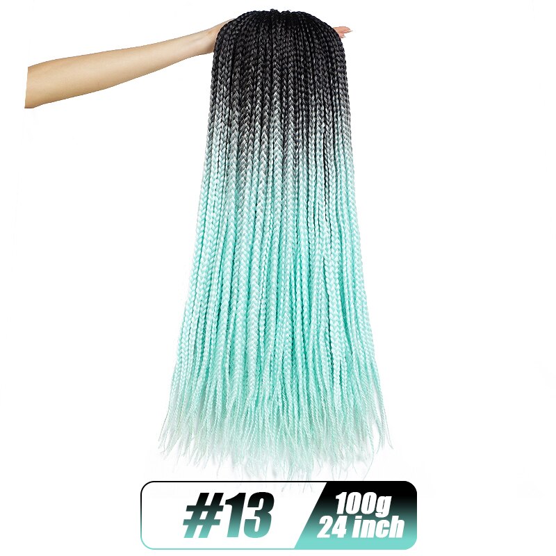 19 Color Crochet Hair Ombre Box Braids 24 Inch Zizi Braiding Hair Pre Stretched Kanekalon Synthetic Hair Extension For Braids: T1B/Blue