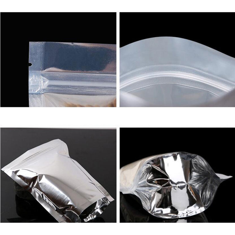 100 stk / parti klar aluminiumsfolie lynlås taske sølvfarvet metalemballagepose til mad tepose