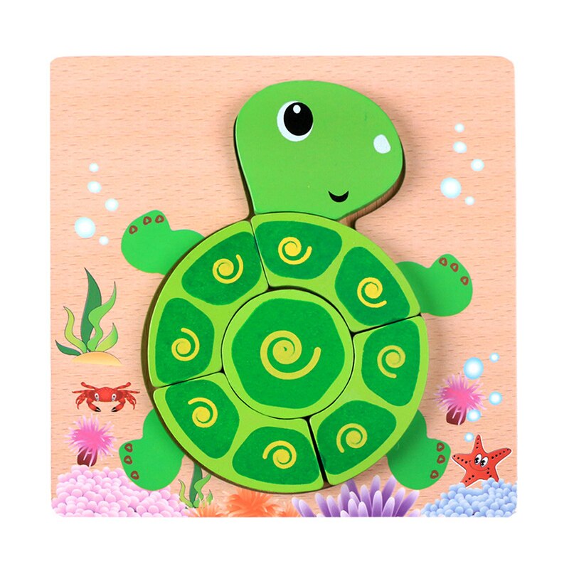 Montessori Baby Toy Card Puzzles Early Learning Educational Toy Cartoon Traffic Animal Fruit With Iron Box Kids Cognitive Puzzle: 15x15x0.8cm tortoise