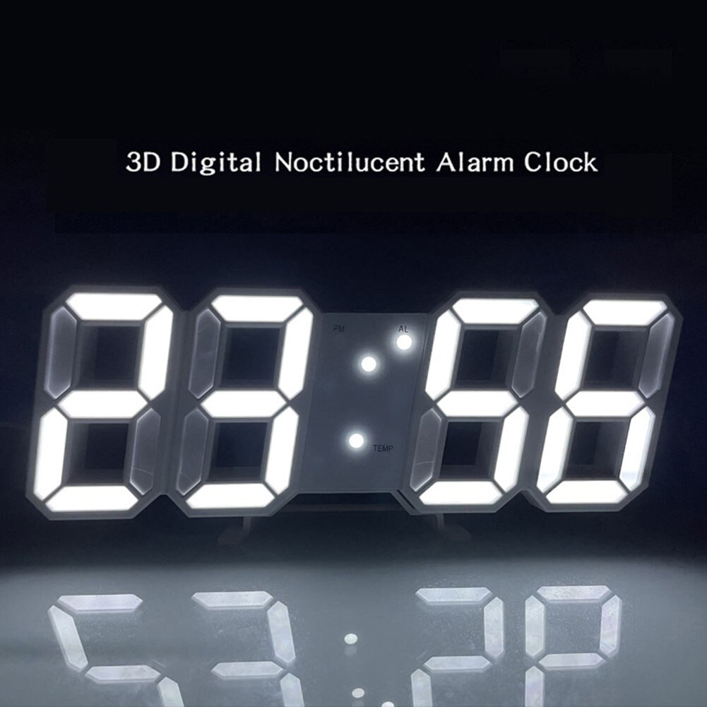 Desktop Clocks 3D Large LED Digital Wall Clock Hanging Watch Date Thermometer Electronic Clock Night Light Table Alarm Clock: A