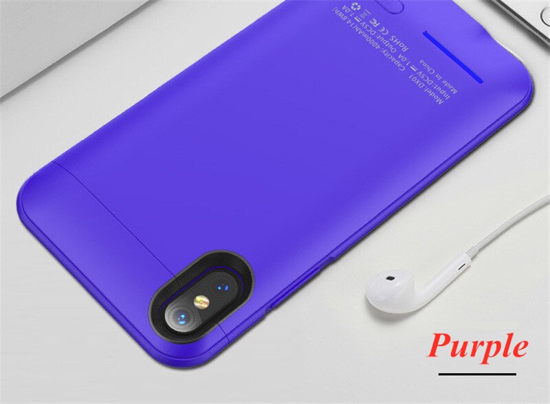 Funda de batería de teléfono extendida de 4000mAh para iPhone X, carcasa magnética para cargador de batería para iPhone XS, funda portátil para banco de energía: Purple For X XS