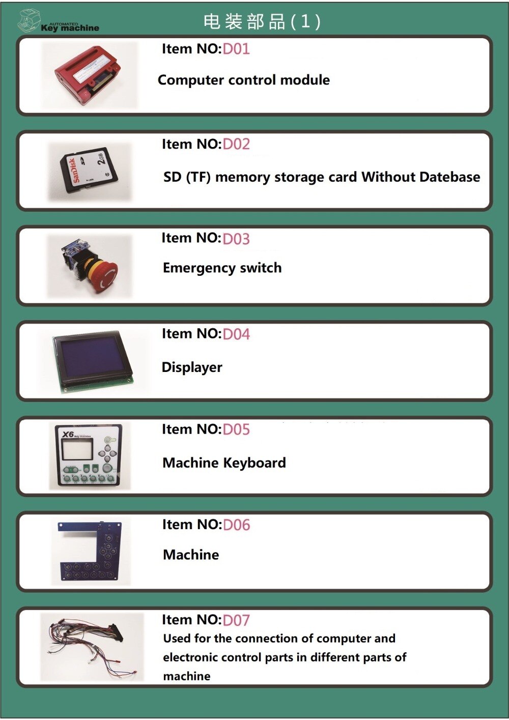 V8/X6 Machine Accessories Electrical connection cable Controller Box Motor XYZ Sensor Memory Card For V8 Key Cutting Machine
