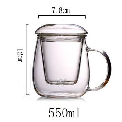 Kinesisk stil te krus med låg filter kaffekopper te sæt krus øl drikke kontor krus gennemsigtig drinkware glas kop: 550ml