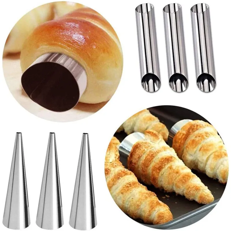 5/10 Uds. Conos para hornear de acero inoxidable para cocina, cuerno, rollo de pastelería, molde para pastel, tubos de croissants horneados en espiral, herramienta para postre y galletas